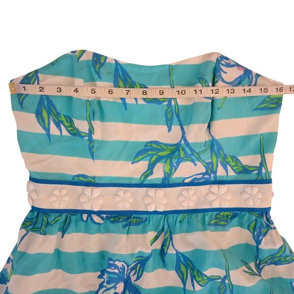 Lilly Pulitzer Strapless Langley Dress Shorely Blue Tossing The Line 8 Floral - Picture 7 of 14